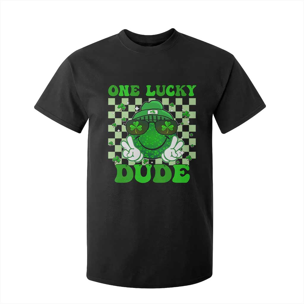 Funny One Lucky Dude St Patrick's Day T Shirt For Kid Checkerboard Shamrock TS11 Black Print Your Wear