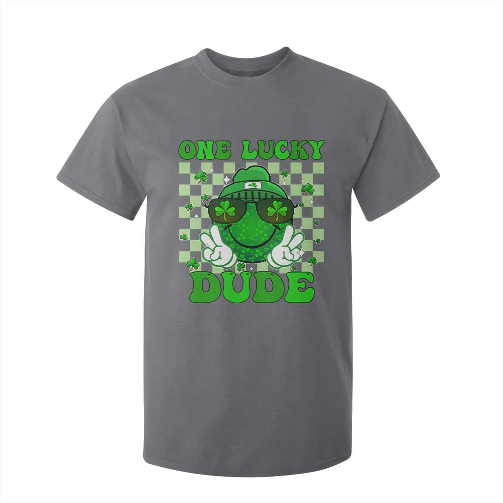 Funny One Lucky Dude St Patrick's Day T Shirt For Kid Checkerboard Shamrock TS11 Charcoal Print Your Wear