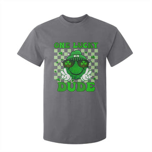 Funny One Lucky Dude St Patrick's Day T Shirt For Kid Checkerboard Shamrock TS11 Charcoal Print Your Wear