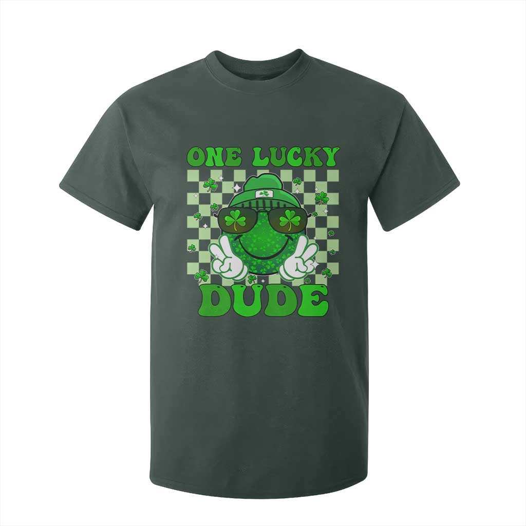 Funny One Lucky Dude St Patrick's Day T Shirt For Kid Checkerboard Shamrock TS11 Dark Forest Green Print Your Wear