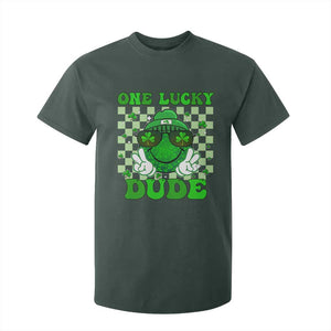 Funny One Lucky Dude St Patrick's Day T Shirt For Kid Checkerboard Shamrock TS11 Dark Forest Green Print Your Wear