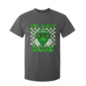 Funny One Lucky Dude St Patrick's Day T Shirt For Kid Checkerboard Shamrock TS11 Dark Heather Print Your Wear