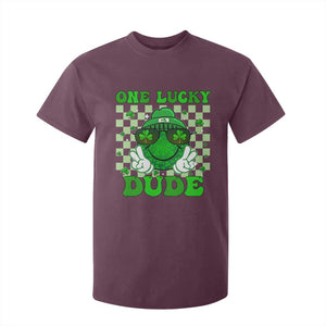 Funny One Lucky Dude St Patrick's Day T Shirt For Kid Checkerboard Shamrock TS11 Maroon Print Your Wear