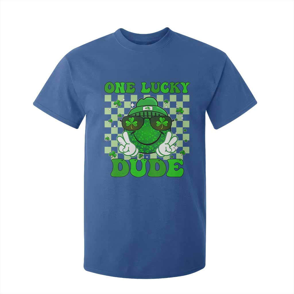 Funny One Lucky Dude St Patrick's Day T Shirt For Kid Checkerboard Shamrock TS11 Royal Blue Print Your Wear