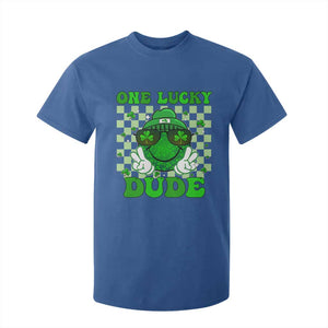 Funny One Lucky Dude St Patrick's Day T Shirt For Kid Checkerboard Shamrock TS11 Royal Blue Print Your Wear