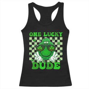 Funny One Lucky Dude St Patrick's Day Racerback Tank Top Checkerboard Shamrock TS11 Black Print Your Wear