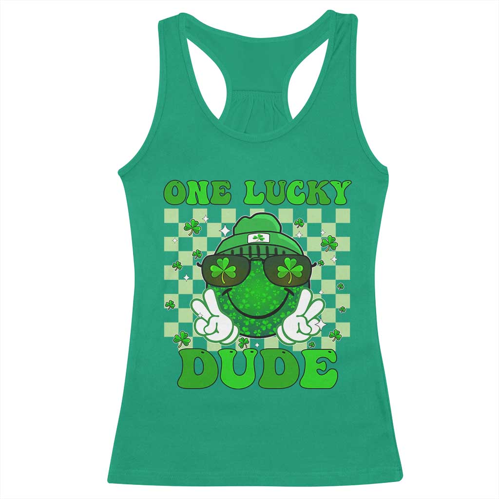 Funny One Lucky Dude St Patrick's Day Racerback Tank Top Checkerboard Shamrock TS11 Irish Green Print Your Wear