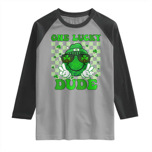Funny One Lucky Dude St Patrick's Day Raglan Shirt Checkerboard Shamrock TS11 Sport Gray Black Print Your Wear
