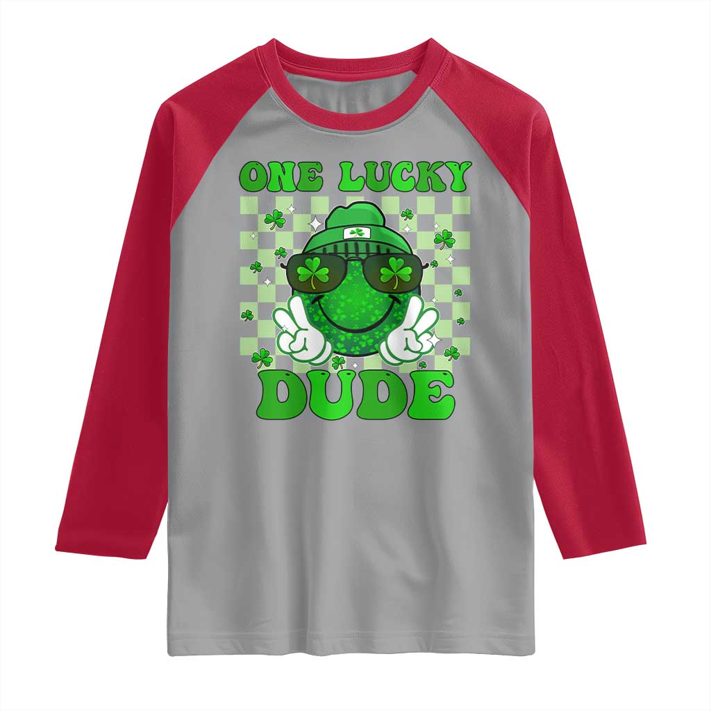 Funny One Lucky Dude St Patrick's Day Raglan Shirt Checkerboard Shamrock TS11 Sport Gray Red Print Your Wear