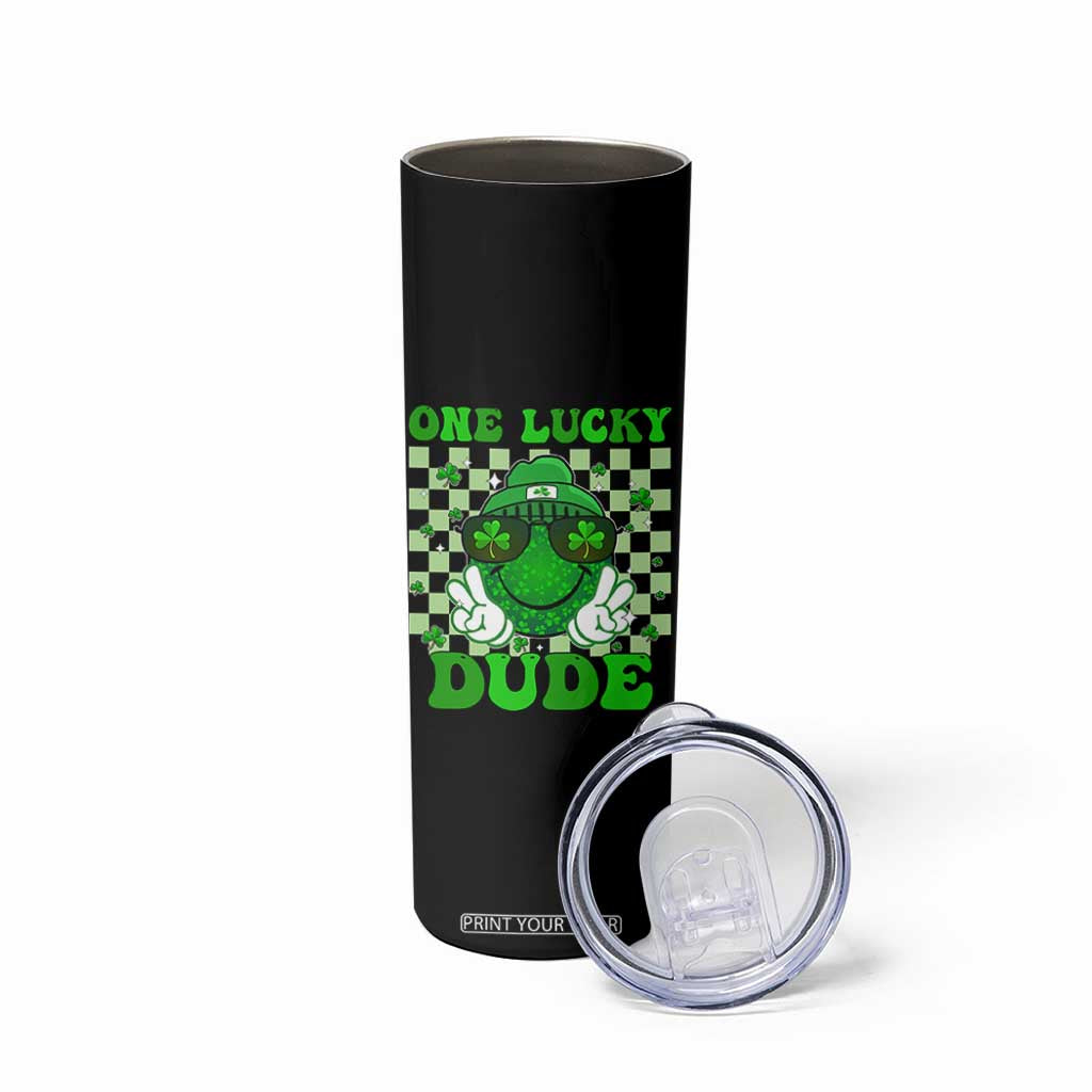 Funny One Lucky Dude St Patrick's Day Skinny Tumbler Checkerboard Shamrock TS11 Print Your Wear