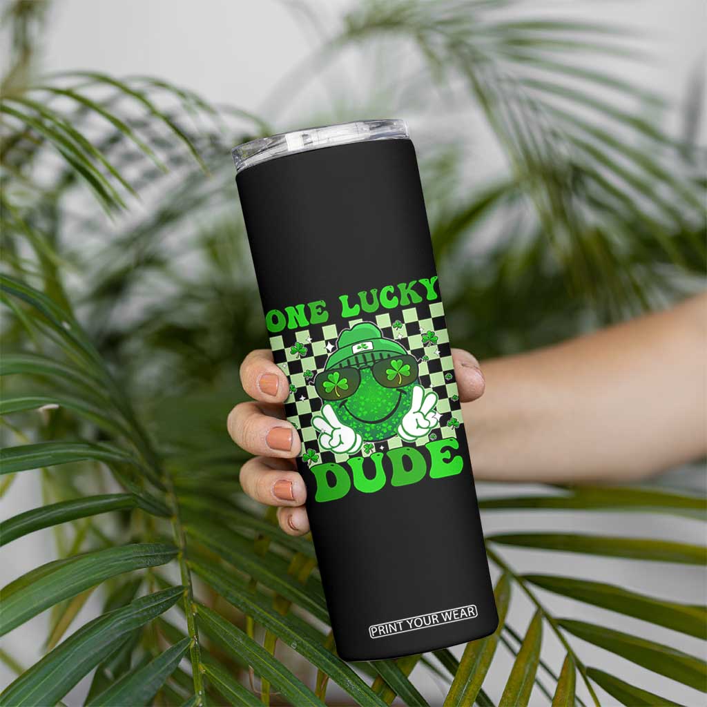 Funny One Lucky Dude St Patrick's Day Skinny Tumbler Checkerboard Shamrock TS11 Print Your Wear