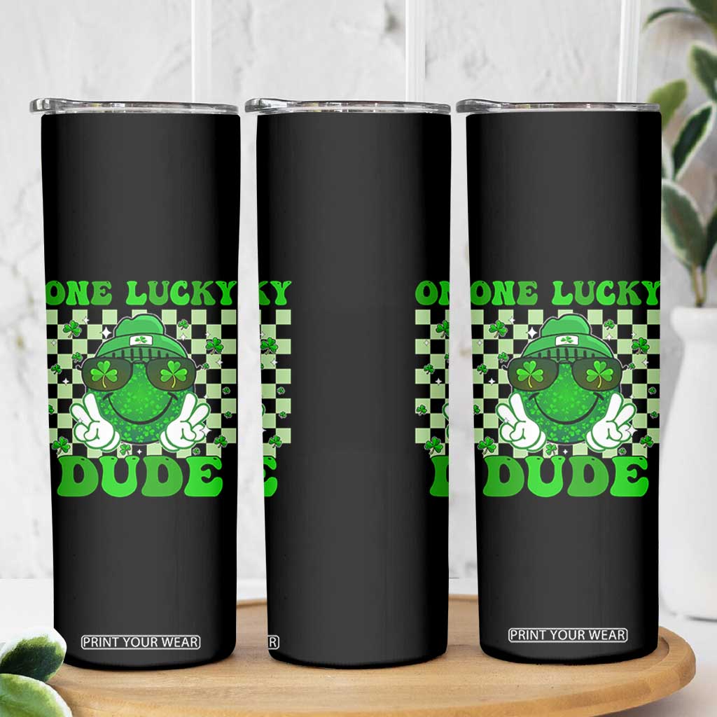 Funny One Lucky Dude St Patrick's Day Skinny Tumbler Checkerboard Shamrock TS11 Print Your Wear