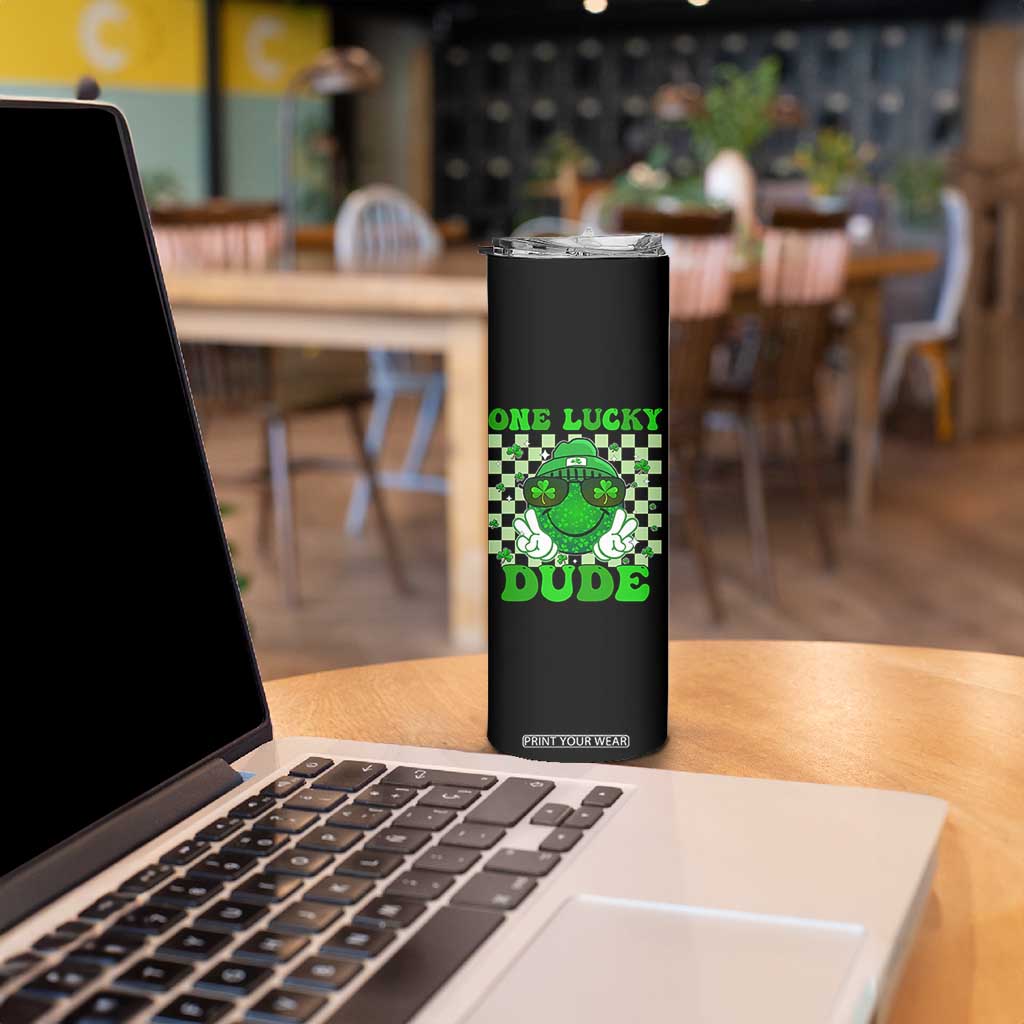 Funny One Lucky Dude St Patrick's Day Skinny Tumbler Checkerboard Shamrock TS11 Print Your Wear