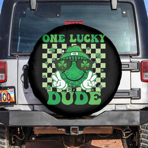 Funny One Lucky Dude St Patrick's Day Spare Tire Cover Checkerboard Shamrock TS11 No hole Black Print Your Wear