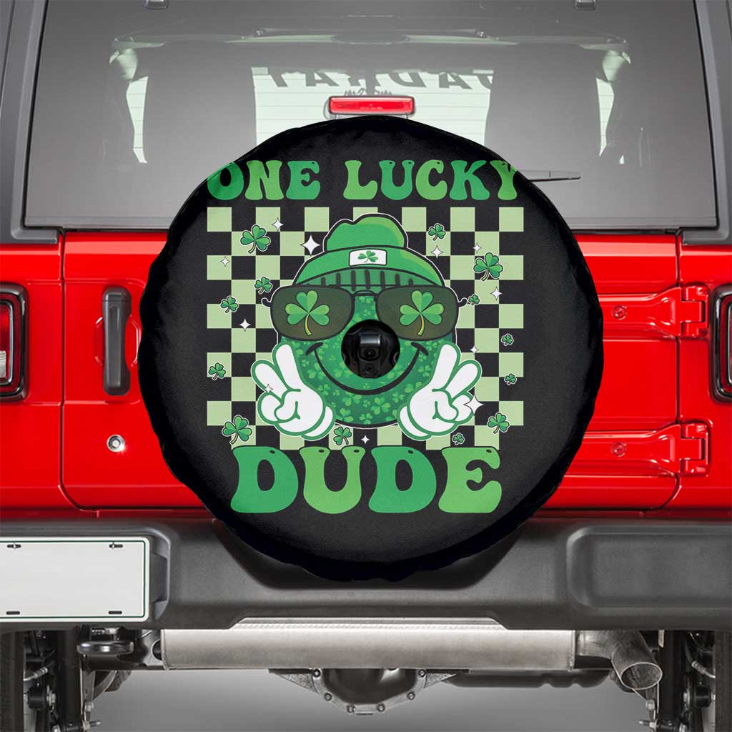 Funny One Lucky Dude St Patrick's Day Spare Tire Cover Checkerboard Shamrock TS11 Black Print Your Wear