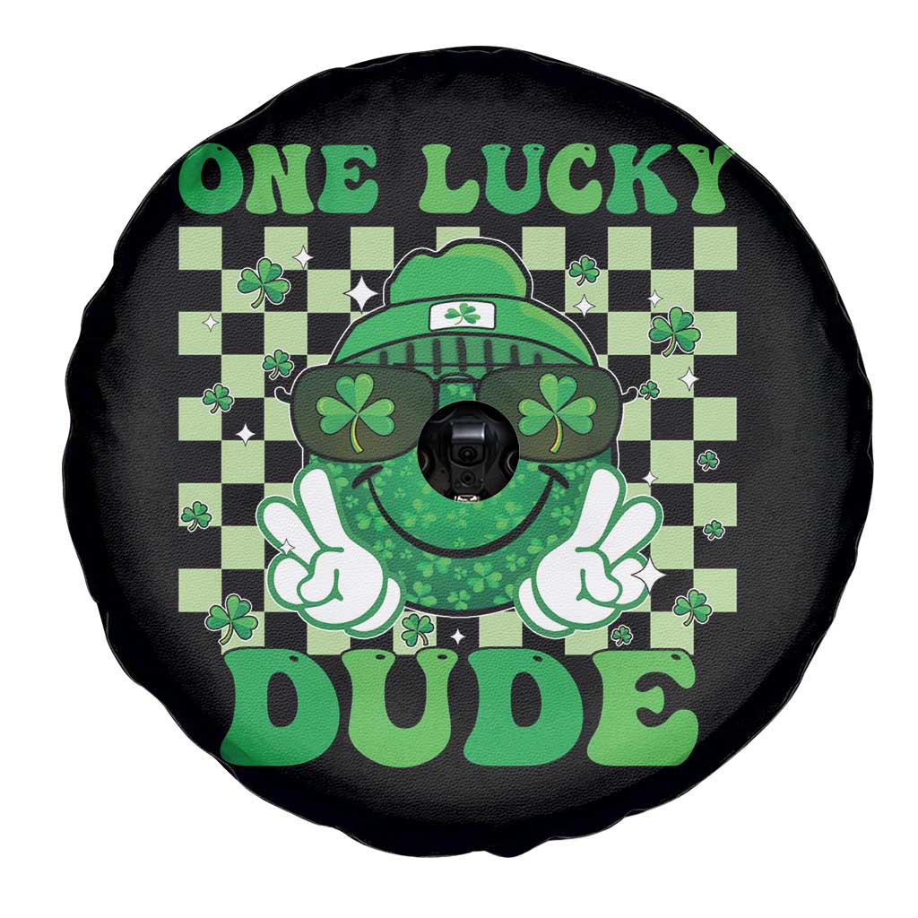 Funny One Lucky Dude St Patrick's Day Spare Tire Cover Checkerboard Shamrock TS11 Print Your Wear
