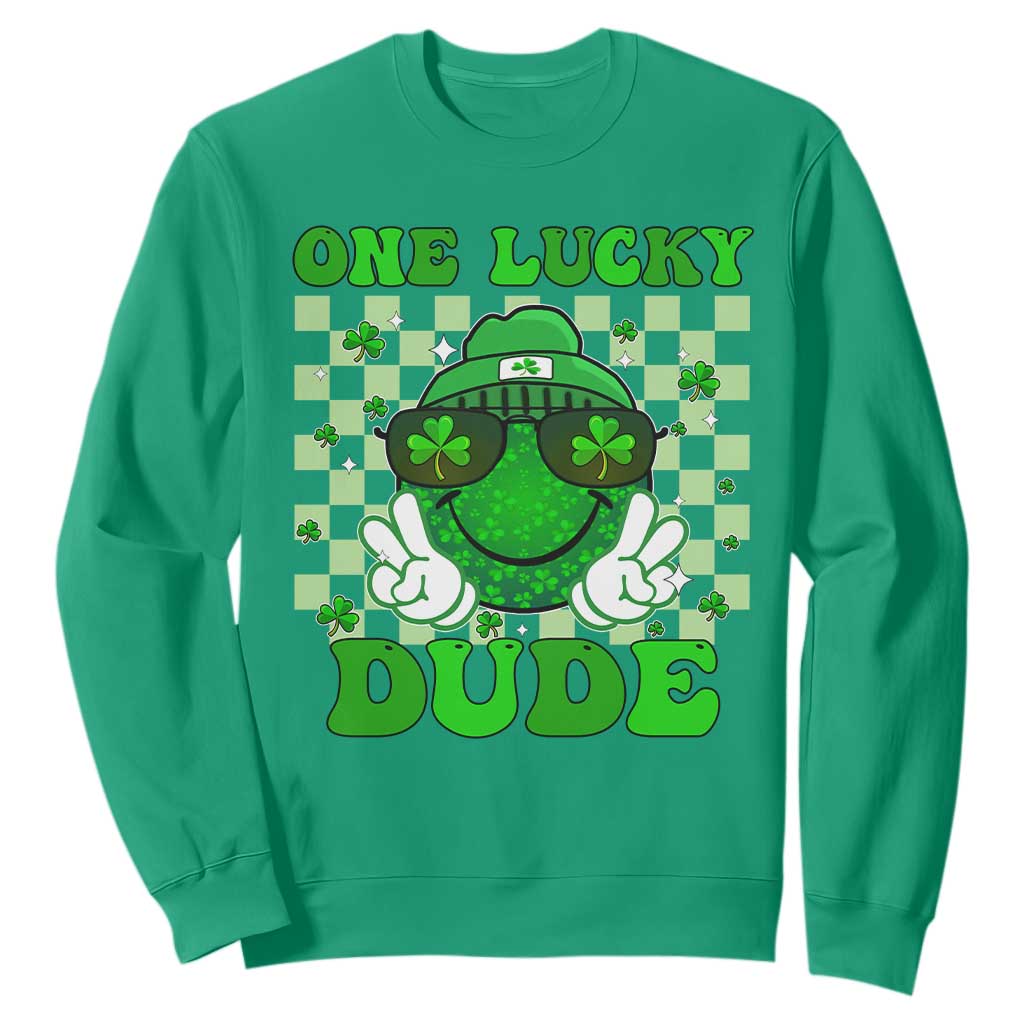 Funny One Lucky Dude St Patrick's Day Sweatshirt Checkerboard Shamrock TS11 Irish Green Print Your Wear