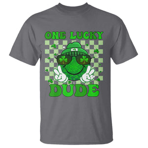 Funny One Lucky Dude St Patrick's Day T Shirt Checkerboard Shamrock TS11 Charcoal Print Your Wear