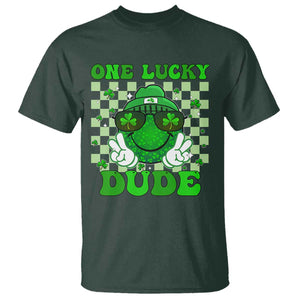 Funny One Lucky Dude St Patrick's Day T Shirt Checkerboard Shamrock TS11 Dark Forest Green Print Your Wear