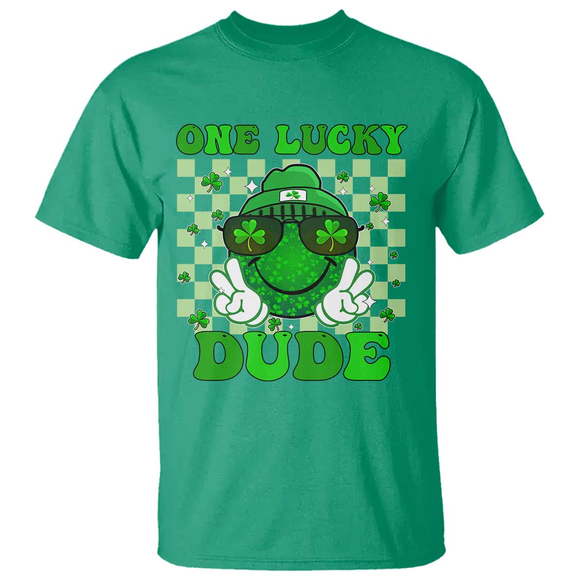 Funny One Lucky Dude St Patrick's Day T Shirt Checkerboard Shamrock TS11 Irish Green Print Your Wear