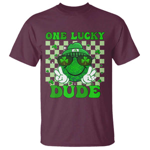 Funny One Lucky Dude St Patrick's Day T Shirt Checkerboard Shamrock TS11 Maroon Print Your Wear