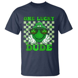 Funny One Lucky Dude St Patrick's Day T Shirt Checkerboard Shamrock TS11 Navy Print Your Wear