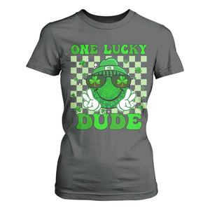 Funny One Lucky Dude St Patrick's Day T Shirt For Women Checkerboard Shamrock TS11 Dark Heather Print Your Wear