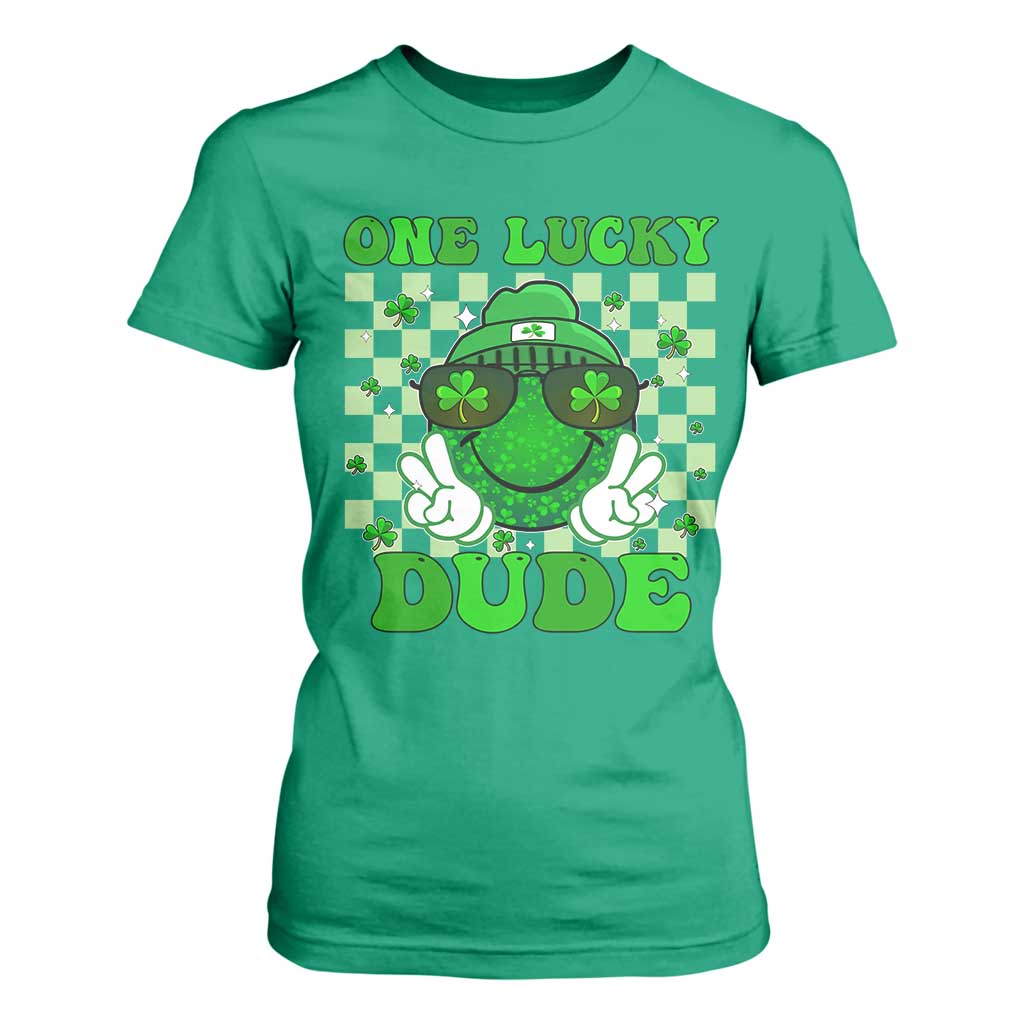 Funny One Lucky Dude St Patrick's Day T Shirt For Women Checkerboard Shamrock TS11 Irish Green Print Your Wear