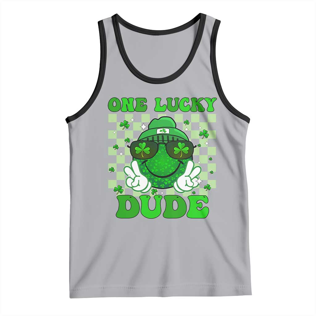 Funny One Lucky Dude St Patrick's Day Tank Top Checkerboard Shamrock TS11 Athletic Heather Black Print Your Wear