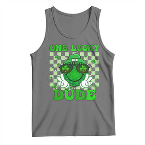 Funny One Lucky Dude St Patrick's Day Tank Top Checkerboard Shamrock TS11 Black Heather Print Your Wear