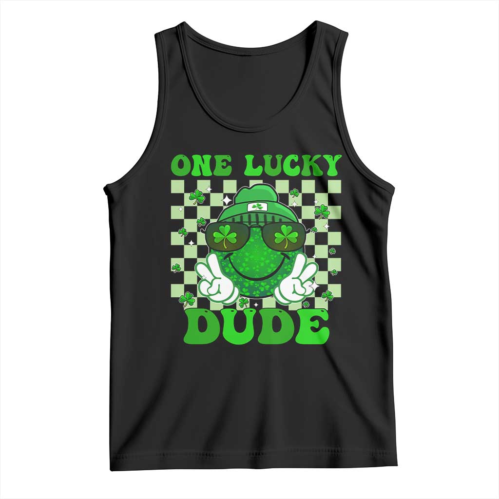 Funny One Lucky Dude St Patrick's Day Tank Top Checkerboard Shamrock TS11 Black Print Your Wear
