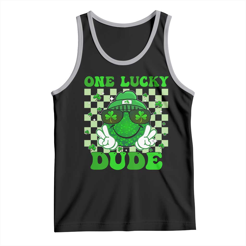 Funny One Lucky Dude St Patrick's Day Tank Top Checkerboard Shamrock TS11 Black Athletic Heather Print Your Wear