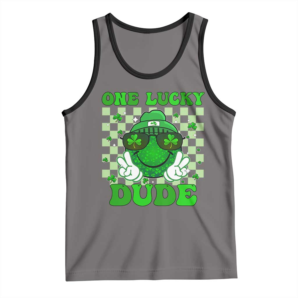 Funny One Lucky Dude St Patrick's Day Tank Top Checkerboard Shamrock TS11 Deep Heather Black Print Your Wear