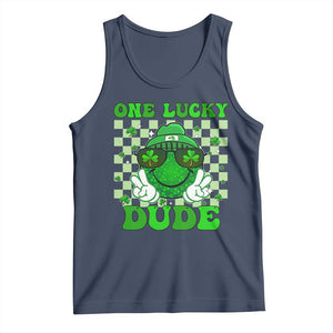 Funny One Lucky Dude St Patrick's Day Tank Top Checkerboard Shamrock TS11 Navy Print Your Wear