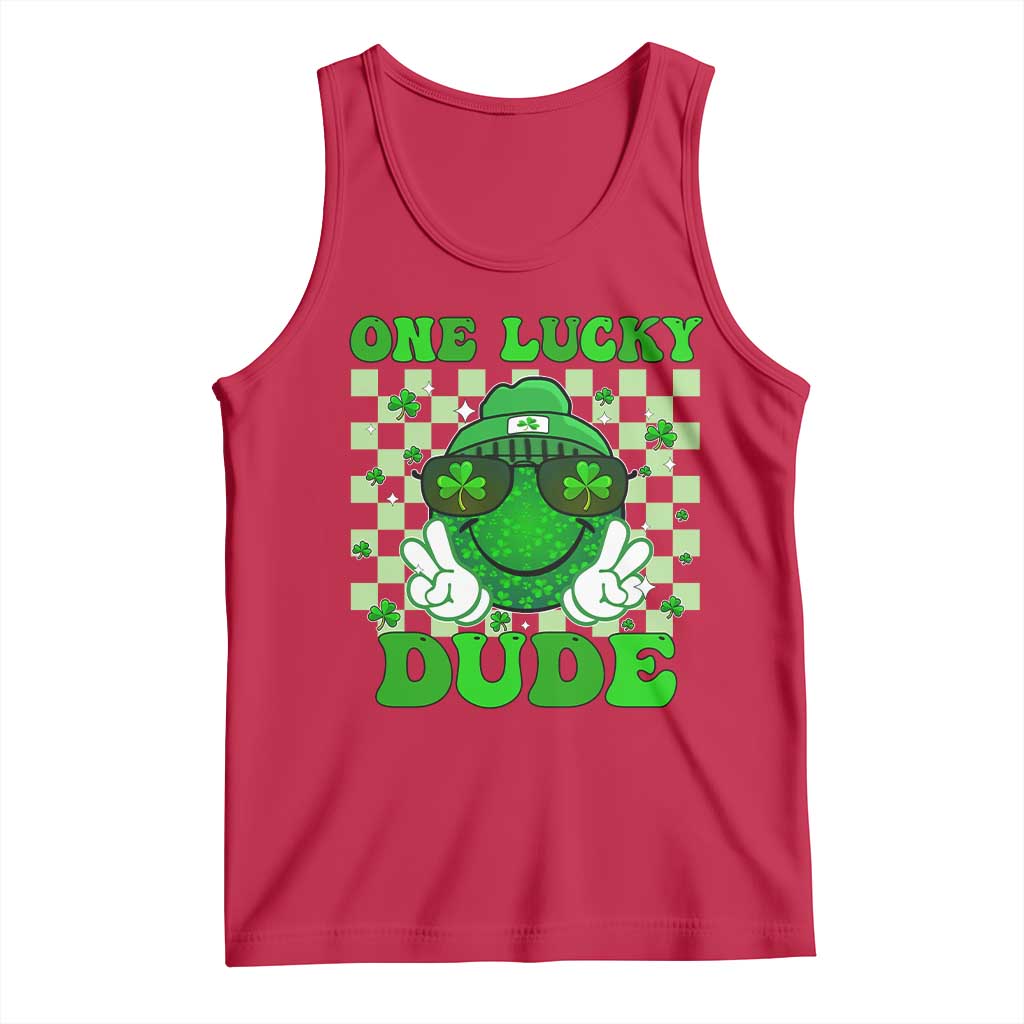 Funny One Lucky Dude St Patrick's Day Tank Top Checkerboard Shamrock TS11 Red Print Your Wear