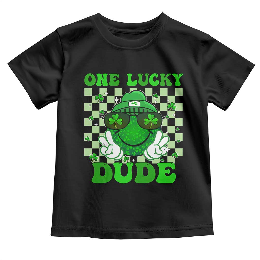 Funny One Lucky Dude St Patrick's Day Toddler T Shirt Checkerboard Shamrock TS11 Black Print Your Wear