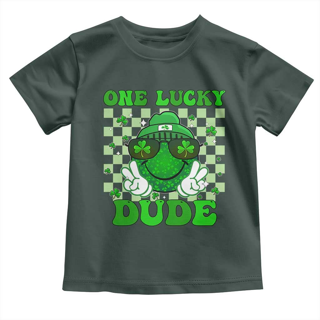 Funny One Lucky Dude St Patrick's Day Toddler T Shirt Checkerboard Shamrock TS11 Dark Forest Green Print Your Wear