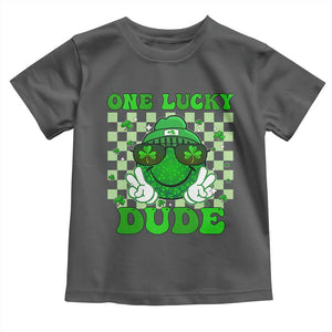 Funny One Lucky Dude St Patrick's Day Toddler T Shirt Checkerboard Shamrock TS11 Dark Heather Print Your Wear