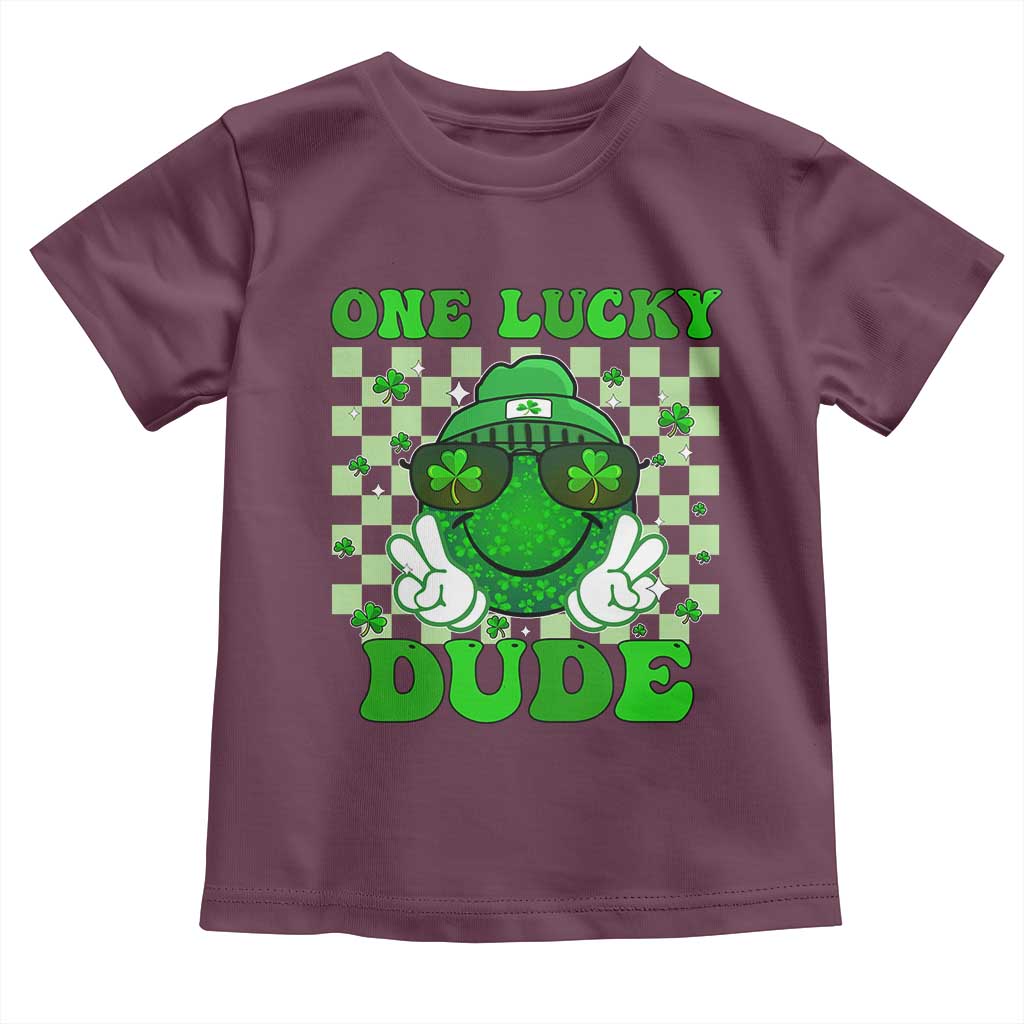 Funny One Lucky Dude St Patrick's Day Toddler T Shirt Checkerboard Shamrock TS11 Maroon Print Your Wear