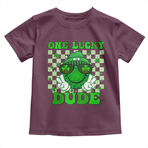 Funny One Lucky Dude St Patrick's Day Toddler T Shirt Checkerboard Shamrock TS11 Maroon Print Your Wear