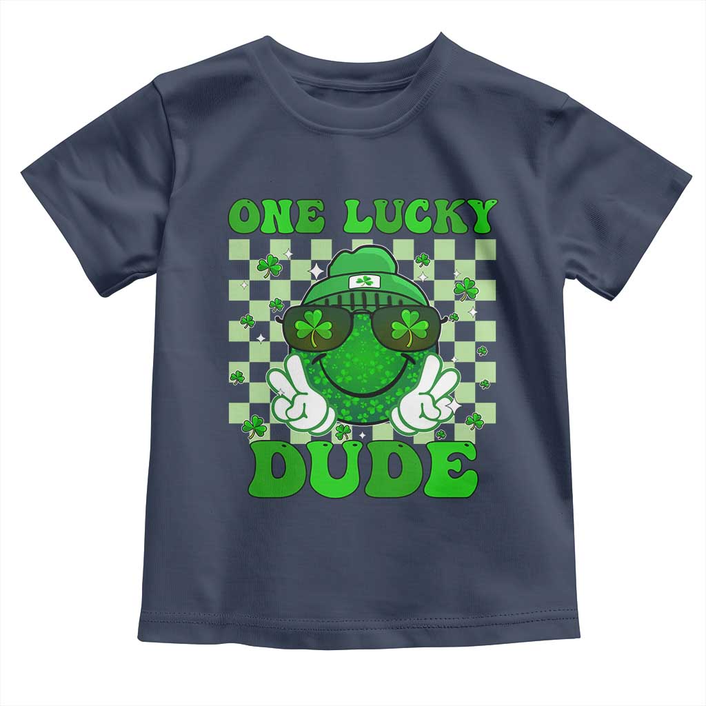 Funny One Lucky Dude St Patrick's Day Toddler T Shirt Checkerboard Shamrock TS11 Navy Print Your Wear