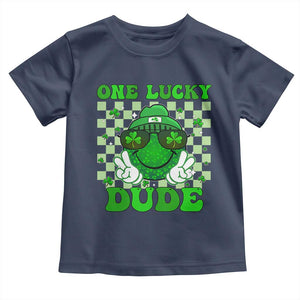 Funny One Lucky Dude St Patrick's Day Toddler T Shirt Checkerboard Shamrock TS11 Navy Print Your Wear