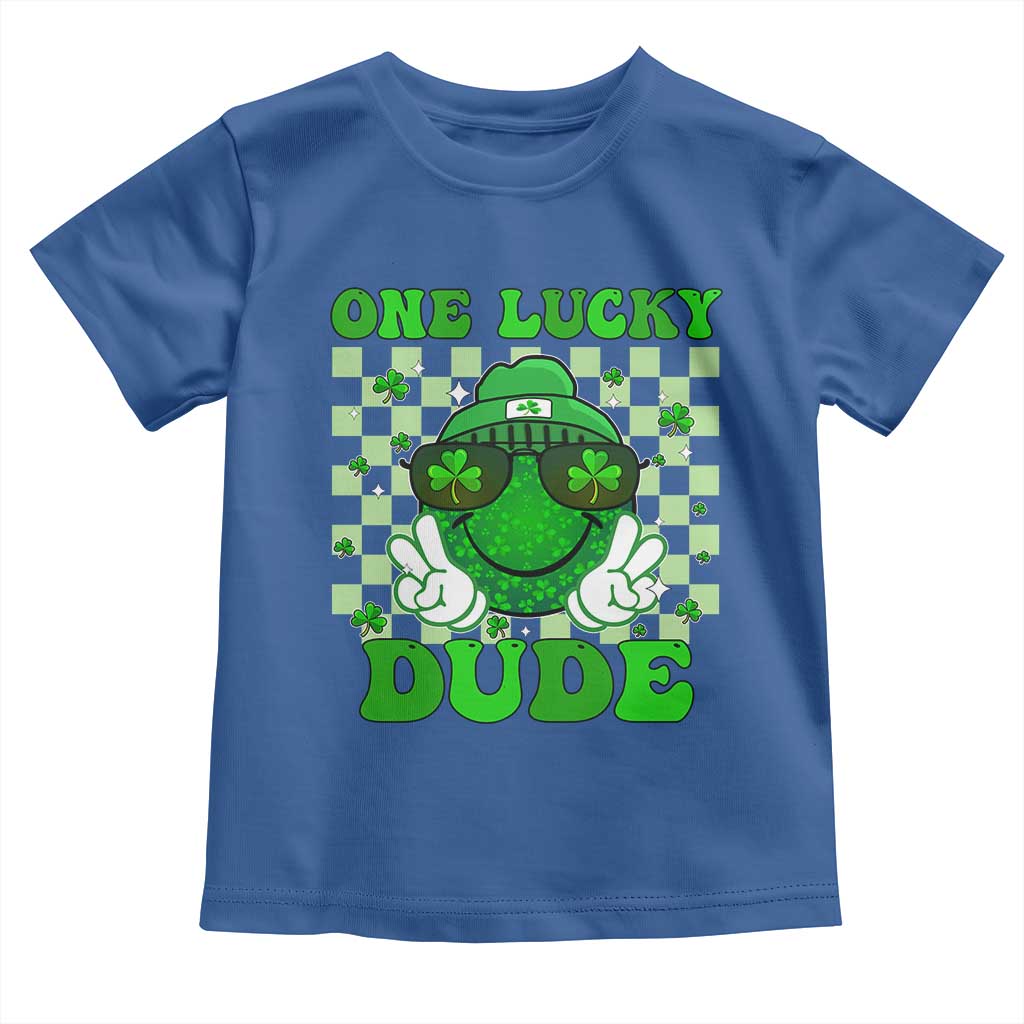Funny One Lucky Dude St Patrick's Day Toddler T Shirt Checkerboard Shamrock TS11 Royal Blue Print Your Wear