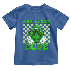 Funny One Lucky Dude St Patrick's Day Toddler T Shirt Checkerboard Shamrock TS11 Royal Blue Print Your Wear