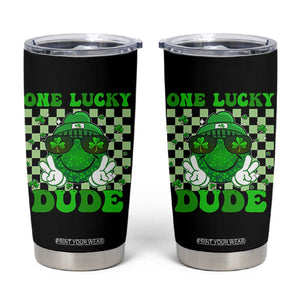 Funny One Lucky Dude St Patrick's Day Tumbler Cup Checkerboard Shamrock TS11 Black Print Your Wear