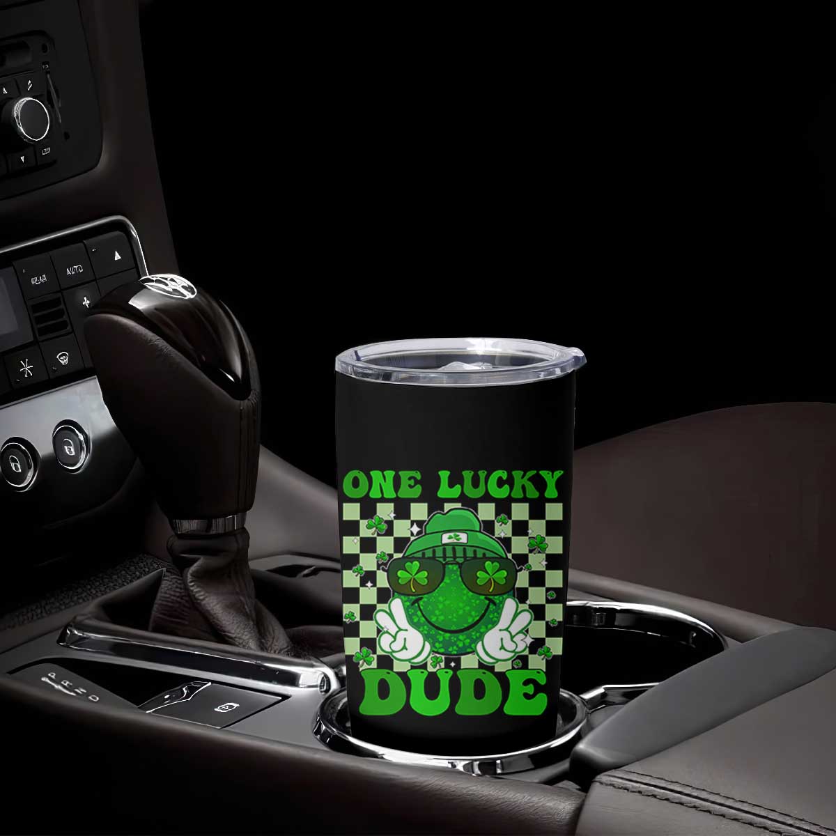 Funny One Lucky Dude St Patrick's Day Tumbler Cup Checkerboard Shamrock TS11 Print Your Wear