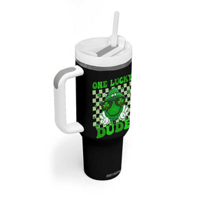 Funny One Lucky Dude St Patrick's Day Tumbler With Handle Checkerboard Shamrock TS11 Print Your Wear