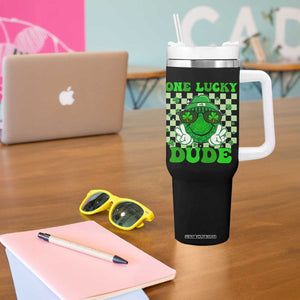 Funny One Lucky Dude St Patrick's Day Tumbler With Handle Checkerboard Shamrock TS11 Print Your Wear