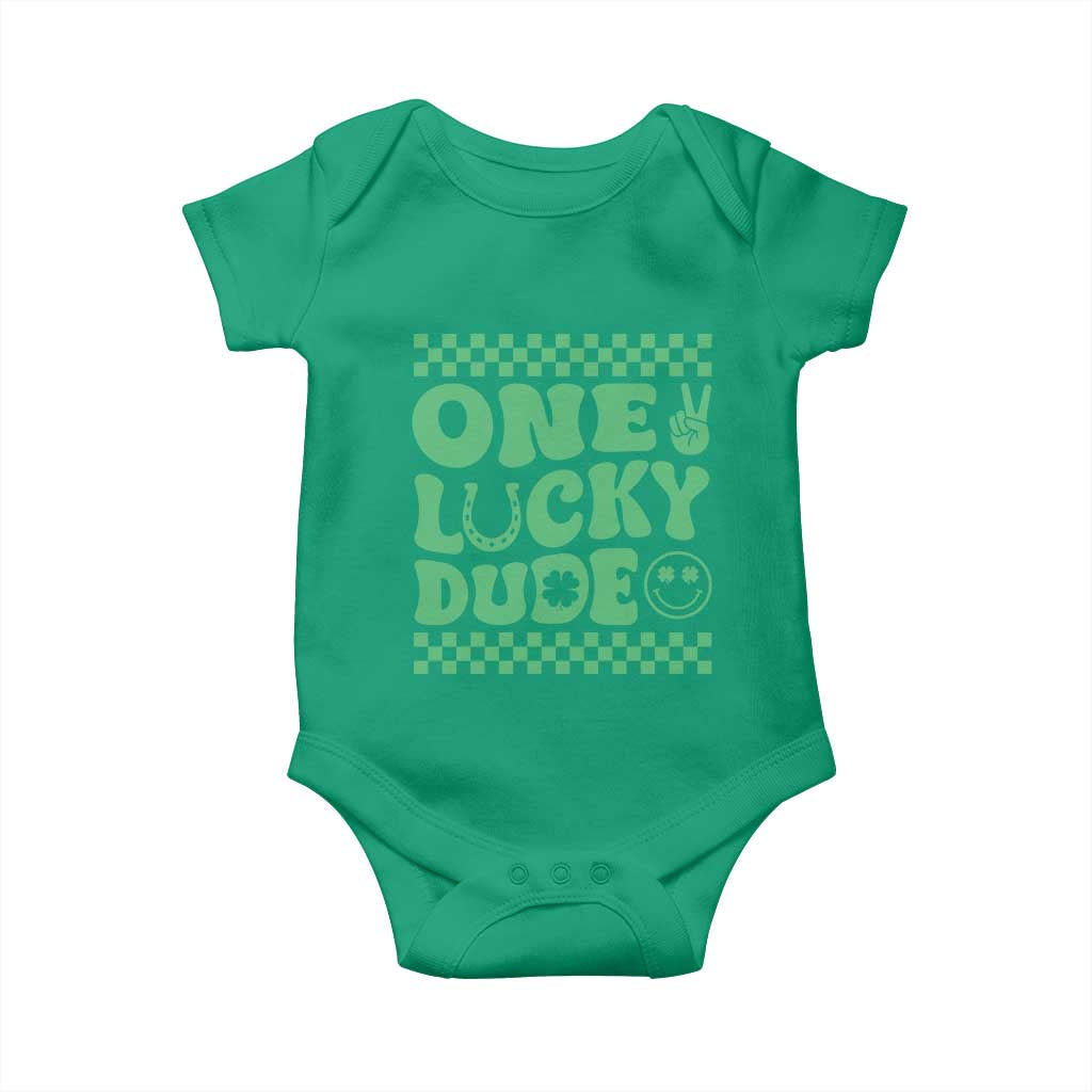 Funny One Lucky Dude Baby Onesie St Patrick's Day Clover Horseshoe TS11 Irish Green Print Your Wear