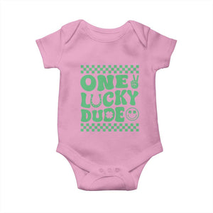 Funny One Lucky Dude Baby Onesie St Patrick's Day Clover Horseshoe TS11 Light Pink Print Your Wear